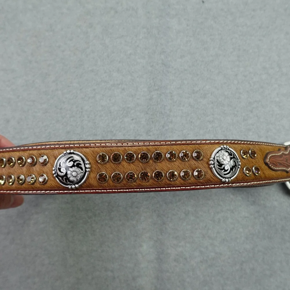 Nocona Belt Co Western Men 40 Brown Tooled Leather Studded Cowboy Belt